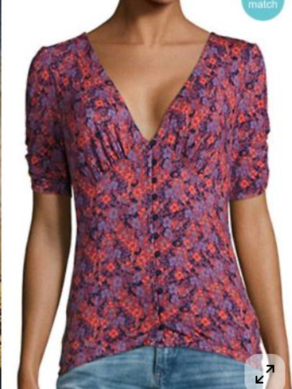 Free People Floral V-Neck Blouse